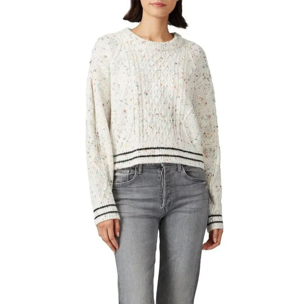 John + Jenn Speckled Cable Knit Sweater Cream - Size L